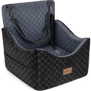 JOEJOY Elevated Dog Car Seat for Small/Medium Dogs up to 35 lbs, Memory Foam Booster Seat with Detachable Washable Cover, Travel-Safe Car Bed with Safety Belts & Storage Pockets, Dark Grey