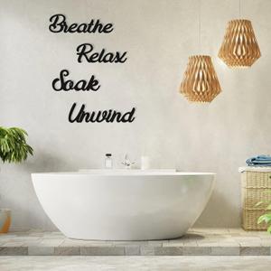 Jetec 4 Pcs Relax Soak Unwind Breathe Wooden Sign Aesthetic Bathroom Quotes Decor for Shower Toilet Cursive Wall Plaques Set Spa & Dressing Room Inspirational Art(Words,Black)