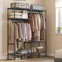 SONGMICS Heavy Duty Clothes Rack, 65 Inch Freestanding Portable Wardrobe with Hanging Rails and Shelves, Total Load 242 lb, Easy Assembly, for Cloakroom, Bedroom, Black URDR201B02