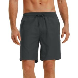 Rouen Mens Athletic Shorts Zipper Pockets Lightweight Quick Dry Drawstring 7/9 Inch Sport Workout Running Golf Gym Shorts Men (Small, Dark Grey-7)