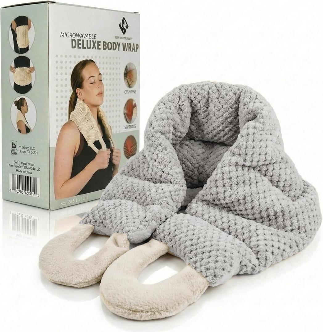 Microwavable Deluxe Body Wrap – 30" x 6" Flexible Therapeutic Thermal Compress, Reusable Moist‑Heat Heating Pad for Neck, Shoulders, Back & Body