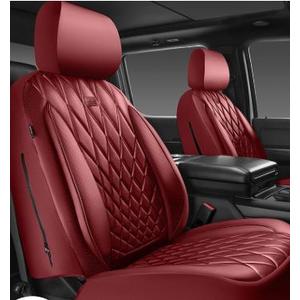 CAR PASS Piping Luxury Leather Two Front Car Seat Covers,Silver Glitter Waterproof Seat Cover Compatible with Front Seat Armrests,Universal Fit for Suvs,Vans,Trucks,Airbag Compatible(Burgandy Red)