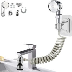 MOSELNY Sink Faucet Sprayer Attachment,Sink Shower Sprayer Attachment Set To Tub Faucet,ON/OFF Shower Head with (5 adapters),Sink Extension Hose Sprayer for Laundry Bathroom Kitchen