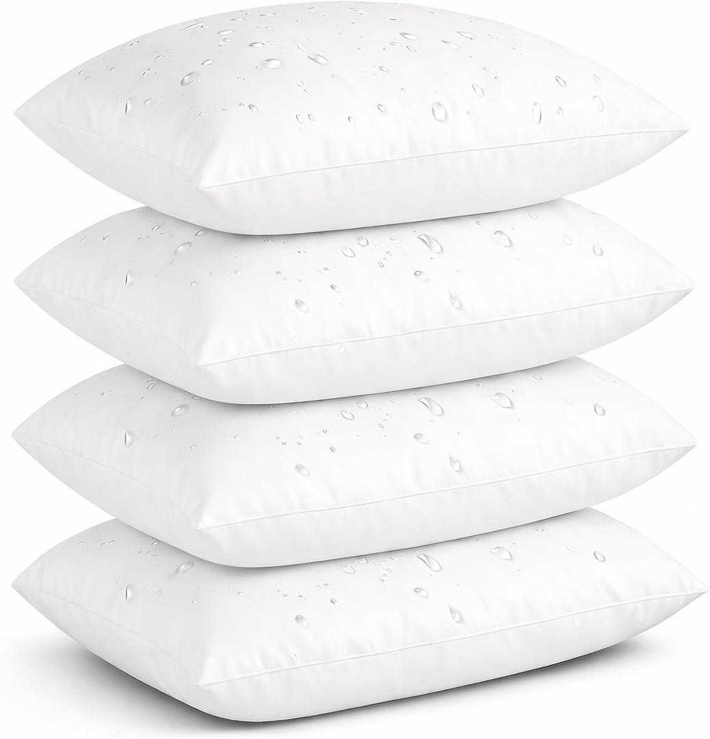 Oubonun 12x20 Outdoor Pillow Inserts (Pack of 4) - Square Waterproof Throw Pillow - Decorative Throw Pillows Insert for Couch Sofa Bed Patio Furniture - White Pillows