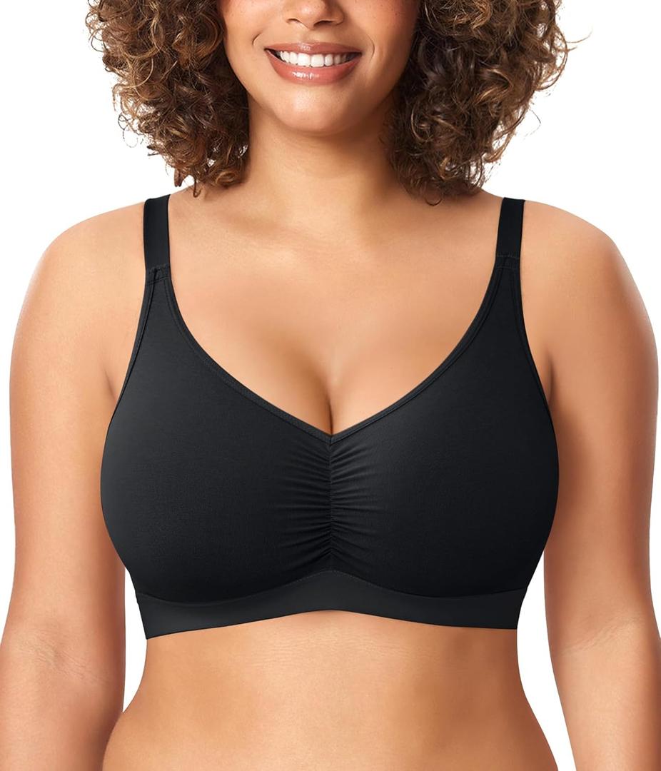 BRABIC Wireless Bras for Women Full Coverage Comfortable No Underwire Everyday Bras Comfort V Neck Push Up Bralettes (Small, Black)