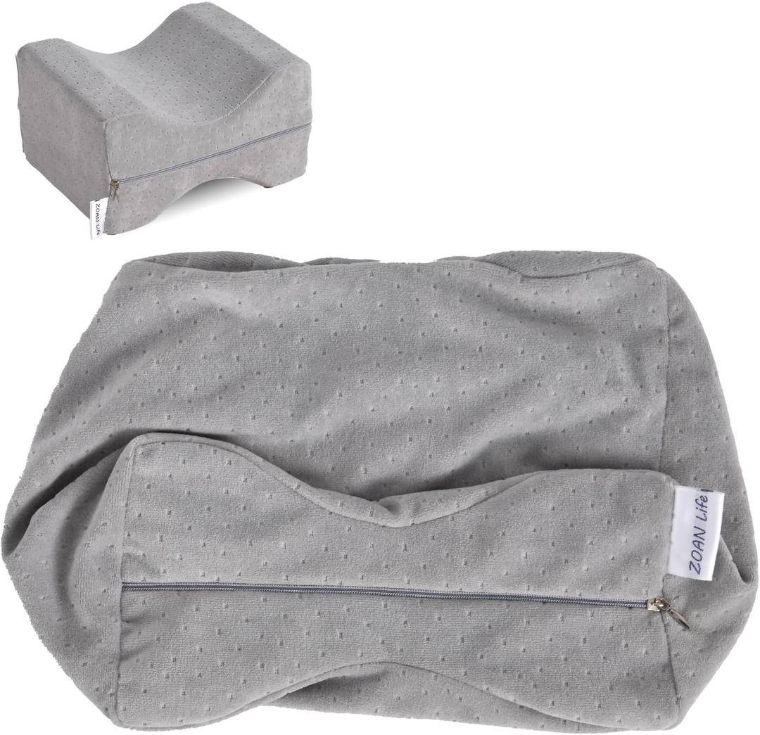 Knee Pillow Cover with Zipper 10" x 8" x 6.4", Replacement Leg Pillow Case, Knee Pillow Case Apply to Memory Foam Leg Pillow from ZOAN (Gray (Grey)