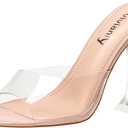 vivianly Womens Clear Heels Sandals Transparent Stiletto Heel Slippers Backless Peep Toe Slip on Heeled Mules (Beige) 7