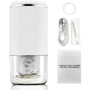 Portable Contact Lens Cleaner Machine for Soft & Colored Lenses - Fashionable Ivory White Ultrasonic Washer, USB Rechargeable for Daily Fast Cleaning & Travel