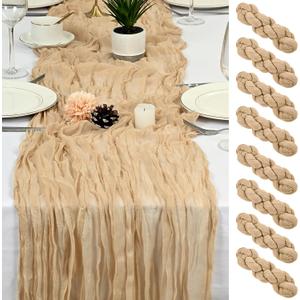 8 Pack Beige Cheesecloth Table Runner 17x108 inch Boho Gauze Cheese Cloth Table Runners for Wedding Party Baby Bridal Shower Home Decor