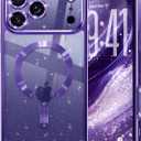 Glitter for iPhone 17 Pro Case with Eye-catching Integrated Lens Protection, [Sparkly Bling Back Panel] [Seamless Work with Magsafe] Cute Women Girly Magnetic Phone Case for iPhone 17 Pro 6.3" Purple