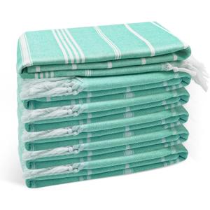 Eliamo Turkish Beach Towel Set of 6 Beach Towels Cotton Quick Dry Sand Free 36 x 71 inch Turkish Towel Oversized Lightweight Beach Towels Teal