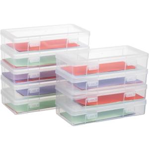 novelinks Plastic Small Storage Bins with Lids for Organizing, Mini Clear Storage Containers and Stackable Storage Box Organizer for Pencil Boxes, Task Boxes, Crayon Boxes (9 Pack Medium)
