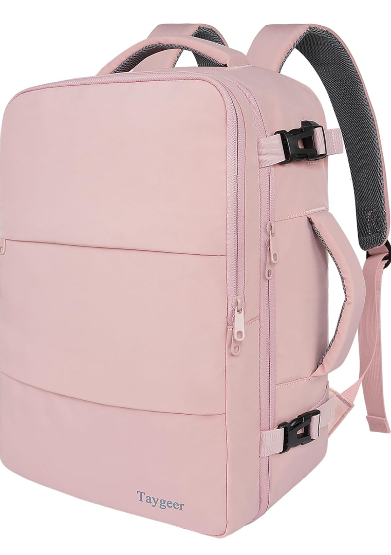 Taygeer Travel Backpack for Women, Carry On Backpack with USB Charging Port & Shoe Pouch, TSA 15.6inch Laptop Mochila Flight Approved, Nurse Bag Casual Daypack for Weekender Business Hiking, Pink, L