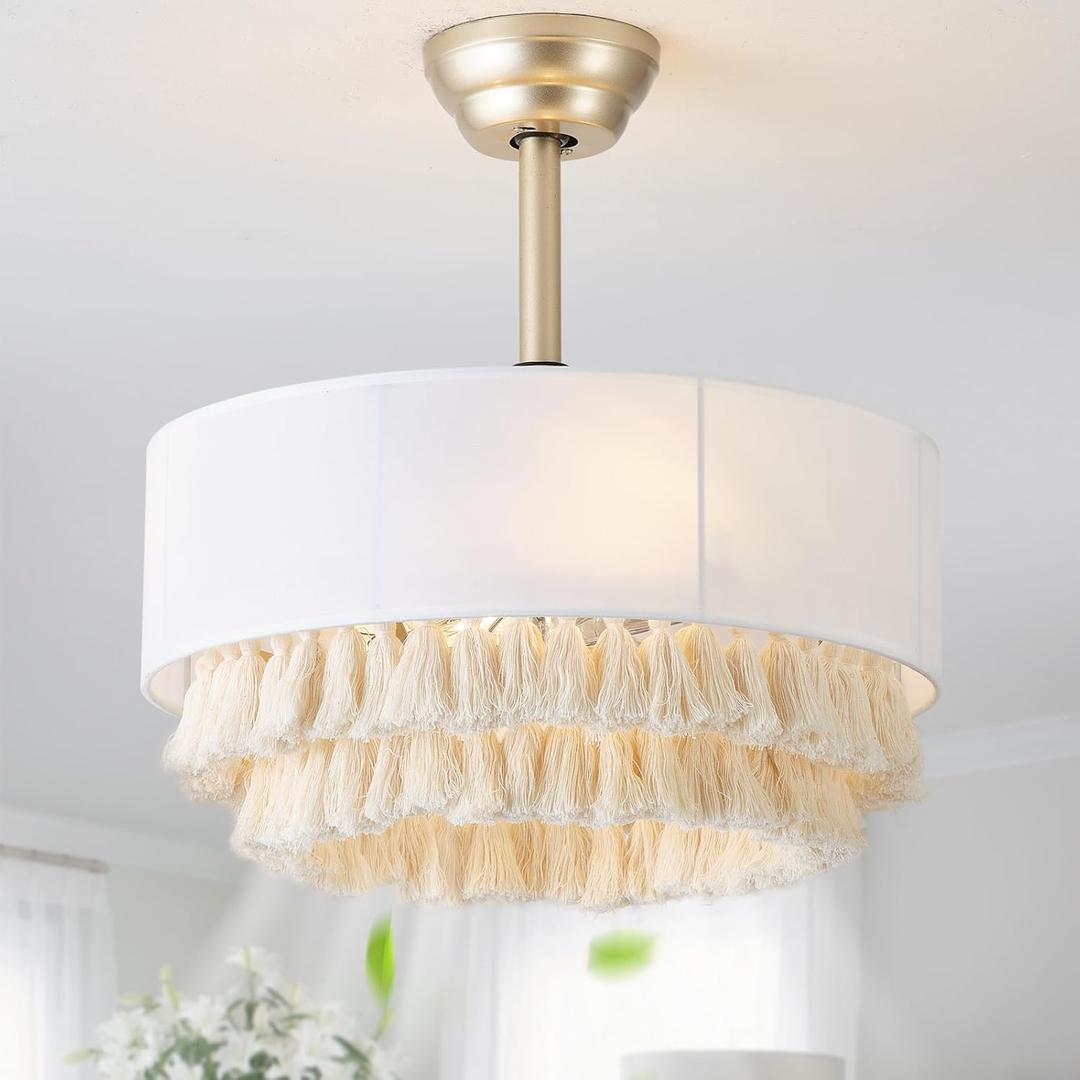 20" Fandelier Ceiling Fans with Lights, Boho Chandelier Ceiling Fan with Light Remote Control, 6-Speed for Bedroom, Living Room, Nursery (Yellow)