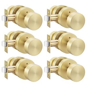 Haidms Brushed Gold Door Knobs Interior, Heavy Duty Zinc-Alloy Privacy Door Knob, Gold Interior Door Knobs for Bedroom & Bathroom, Round Ball Design with Emergency Unlock(6 Pack)