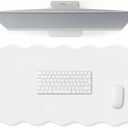 Hahafelt Scalloped Desk Mat Large Scalloped Piping Cute Desk Mat Aesthetic Preppy Table Pad Large Nonslip Pad with Edge Stitching Waterproof Gaming(White,31.5 x 15.8 Inches)