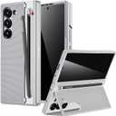 Miimall for Galaxy Z Fold 6 Case with S Pen Holder Slot [Military Grade Drop] [Built-in Privacy Screen & Invisible Kickstand] Slim Thin Protective Phone Case for Galaxy Z Fold 6 5G Cover Silver