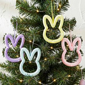 Roowest 12 Pcs Large Easter Bunny Ornaments for Tree 3D Glitter Pastel Bunny Ears Hanging Ornament Wreath 5.9 Inch DIY Wreath for Easter Front Door Tree Home Wall Window Decor (Multi Color)