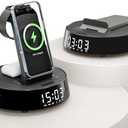 Alarm Clock with Wireless Charging Station, Clock for Bedroom with Dimmable Night Light Bluetooth Speaker, Wireless Charger Dock Station for iPhone 17 16 15 14 13 12 Pro Max, Apple Watch, AirPods Pro (Black)