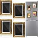 Geelin 4 Pcs Refrigerator Magnetic Vintage Frame 3.66 x 2.95 Inch Small Vintage Refrigerator Magnets Picture Frames Mini Antique Ornate Gold Photo Frame Insert for Photos Painting Stuck on Fridge
