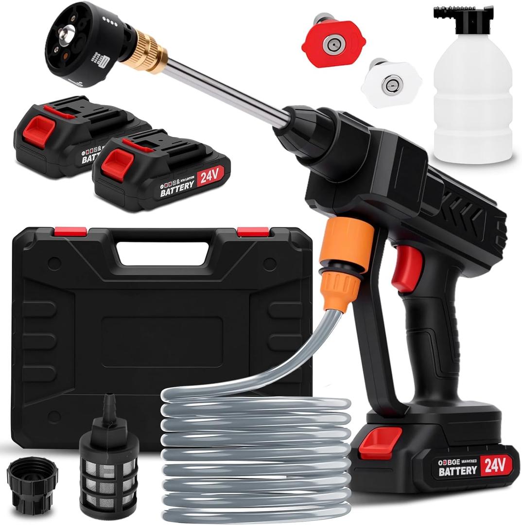 Cordless Pressure Washer, 6-in-1 Nozzle Portable Battery Powered Pressure Washer Handheld with 2 Rechargeable Battery Powered, Portable High Pressure Cordless Power Washer for Car/Floor/Patio Cleaning
