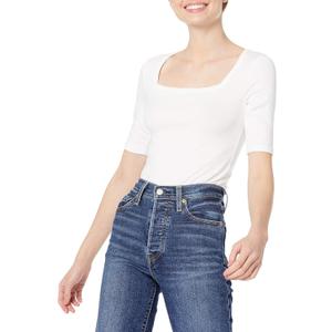 Amazon Essentials Women's Slim Fit Half Sleeve Square Neck T-Shirt, Bright White, X-Small