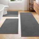 YIHOUSE Dark Gray Bathroom Rugs Sets 3 Piece, Quick Dry Non Slip Thin Bath Mat with Toilet Rug, Absorbent Machine Washable Bath Runner Rugs for Bathtub Sink Home Decor
