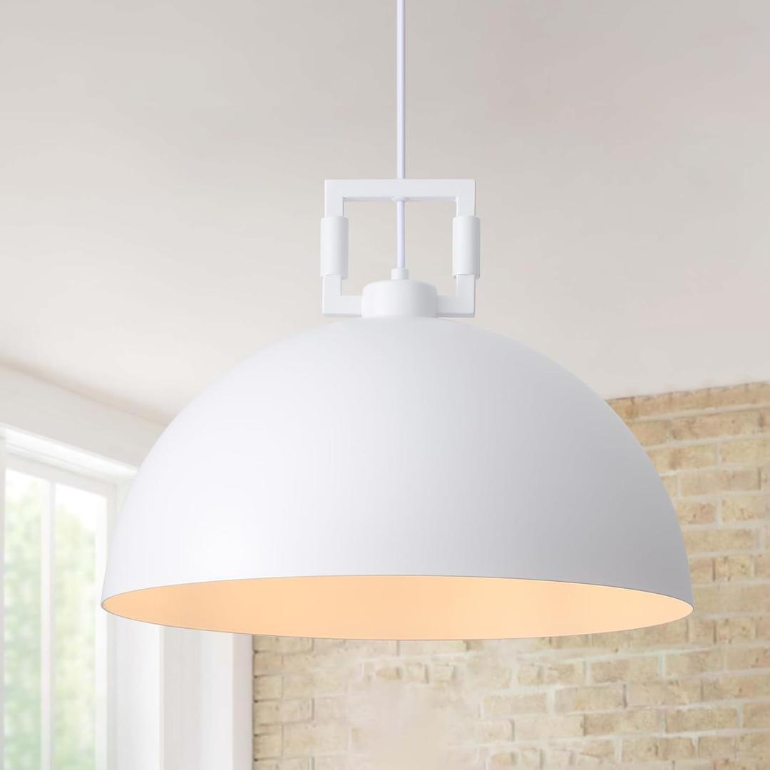 White Dome Pendant Lights Kitchen Island, 17.7" Large Pendant Light Fixtures, Modern Farmhouse Chandelier Industrial Nordic Pendant Light Hanging for Hallway Dining Room Bedroom Foyer Bar
