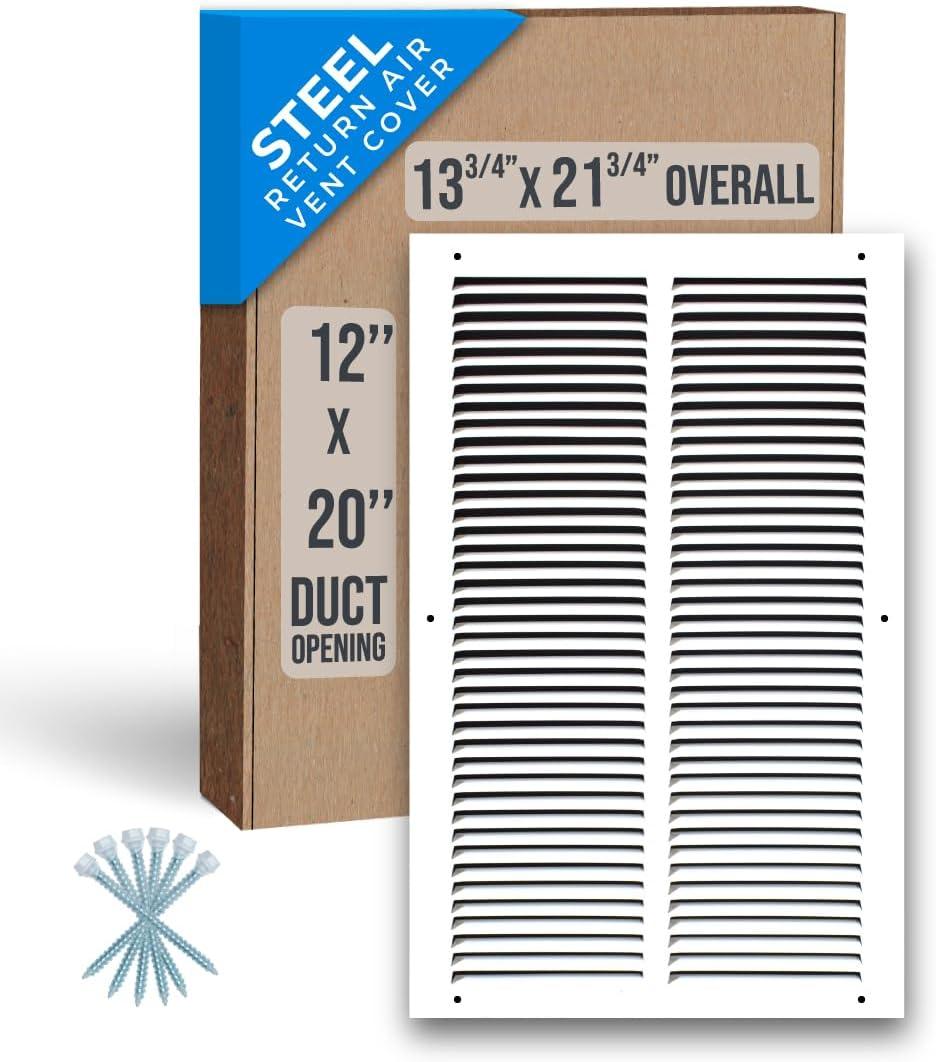 Fits 12x20 Duct Opening | Steel Return Air Grille by Handua | Vent Cover Grill for Sidewall and Ceiling | White | HVAC Cold Air Intake Grille | Outer Dimensions: 13.75"W X 21.75"