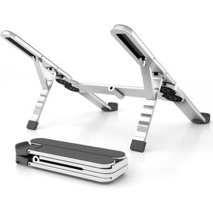 ZenRich Foldable Laptop Stand  Ergonomic Aluminum Riser with 6 Adjustable Heights, Compatible with MacBook, Dell, Asus, HP, Lenovo, Samsung, Razer, MSI (Up to 15.6''), Silver/Black (Medium)