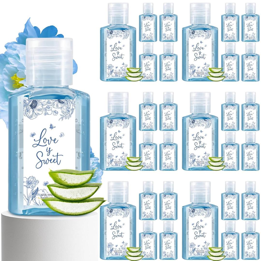 Demissle 30 Pcs Mini Aloe Vera Gel for Skin Travel Size 1oz Small Sunburn Moisturizer Lotion Bulk for Guest Thank You Wedding Baby Shower Beach Summer Party Favor(Blue,Blue Lotus)