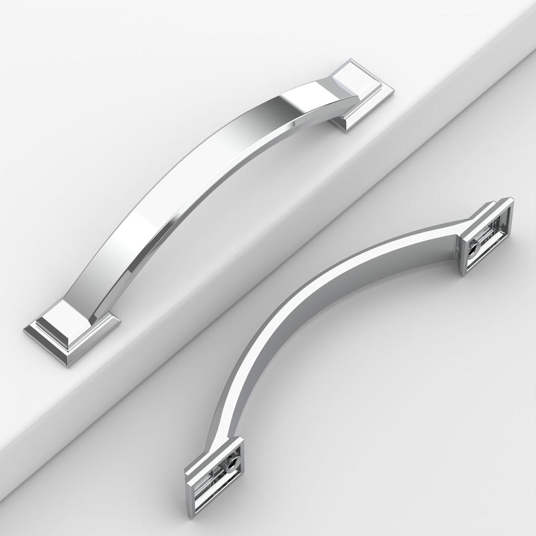 Coinkoly 10 Pack Chrome Cabinet Pulls 4''(102mm) Hole Centers, Hardware for Cabinets, Kitchen Cabinet Handles, Arch Cabinet Handles for Bathroom Dresser Drawer Handles
