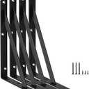 4 Pack L8 x H 6" Black Heavy Duty Shelf Brackets with Screws Metal Shelf Brackets Shelf Support Angle Brackets for Shelves L Brackets Heavy Duty Floating Shelf