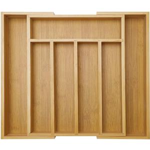 Expandable Large Utensil Drawer Organizer Cutlery Tray Bamboo Kitchen Silverware Organizer Cooking Utensil Tray Holder Adjustable Wooden Flatware Organizer for Drawer Spoon Fork Silverware Tray ((9"-15")x12.6", Natura)