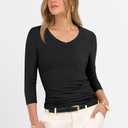ANRABESS Long Sleeve Shirts for Women V Neck Ribbed Knit Fitted Fall Basic Tshirts Going Out Tops S