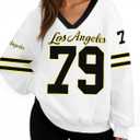 LUKYCILD Women Oversized Jersey Shirt V Neck Sweatshirt Number Graphic Pullover Y2k Streetswear Graphic Long Sleeve Tops (X-Large, White)