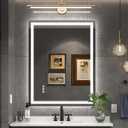 Ratsamee 28" x 36" Led Mirror for Bathroom with Front Light and Backlit, Bathroom Mirror with Led Lights, Vanity Mirror with Lights for Wall, Anti-Fog, Dimmable 3-Colorfrontlit+Backlit