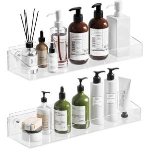 Durmmur 2Pack Acrylic Shower Shelves, Adhesive Bathroom Shower Caddy Organizer, No Drilling/Drilling Wall Floating Shelves for Bathroom Storage Kitchen Home Décor, No Hook