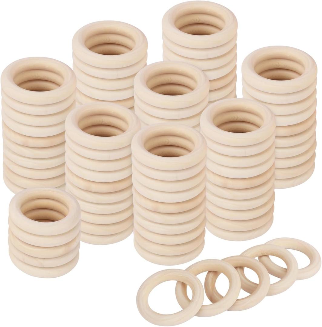 90 Pack Unfinished Wooden Rings Natural 2.76 inch Wood Craft Rings for DIY Crafts, Jewelry Making, Macrame & Home Decor