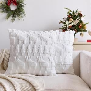 Christmas Trees Pillow Covers 18x 18 Inch Set of 2 Christmas Reindeer Shaped White Soft Faux Fur Throw Pillow Covers Xmas Winter Holiday Pillows Decorative Pillow Covers Cushion Cases for Sofa Couch