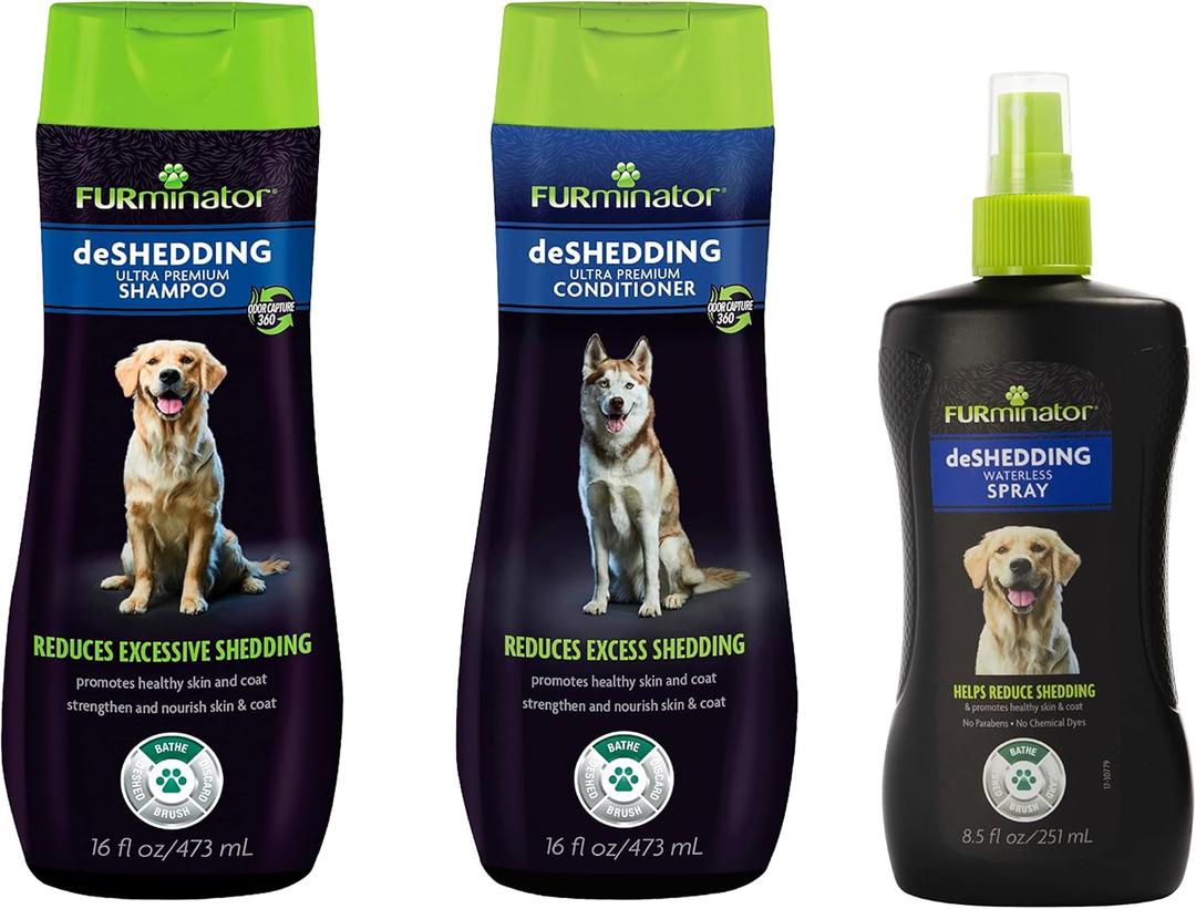 FURminator deShedding Kit, deShedding Shampoo, deShedding Conditioner, deShedding Waterless Spray, For Dogs, 40.5 oz (Set of 2) FURminator deShedding Kit, deShedding Shampoo, deShedding Conditioner, deShedding Waterless Spray, For Dogs, 40.5 oz (Set of 2)