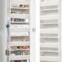 ULG 1-Pack Over Door Organizer with 5 Large Pockets 10 Mesh Side Pockets, 44 lbs Weight Capacity Hanging Storage Organizer with Clear Window for Bedroom Bathroom Kitchen, RV, Camper, Beige