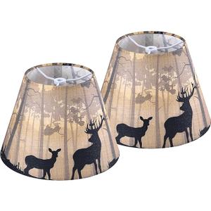 GO&SO Small Multi-Yellow Lamp Shades Art Deco,5"× 9"× 6.4" Spider Set of 2 Mini Deer Lampshades for Table Lamps & Wall Lamp,Bell Vintage Silhouette Animal Print Lamp Shade Replacemnt for Bedroom