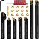 Indexable Lathe Turning Tool 21Pcs Kit,7 Pcs Metal Lathe Tool Holder Set and 14 Pcs Turning Inserts,5/8'' 16mm Shank with Carbide Inserts for Turning Grooving Threading Boring