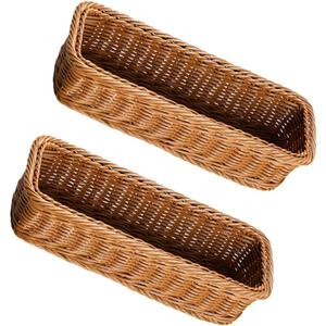 Cabilock 2pcs Wicker Cutlery Basket Rectangular Woven Baskets Bins Rattan Woven Utensils Holder Cutlery Organizer Holder for Countertop Chopsticks Storage Bucket
