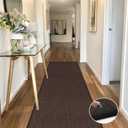 GOYLSER 12ft Jute Laundry Room Rug Non Slip, Rubber Backed Kitchen Rug Floor Runner Rug, Natural Long Carpet Runners for Hallway, Deep Brown