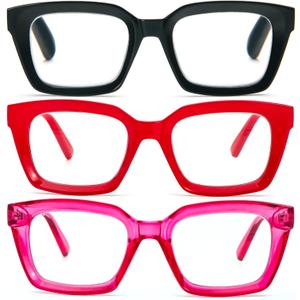 DXYXYO 3 Pack Retro Oversized Reading Glasses for Women Men Fashion Square Blue Light Blocking Computer Reader