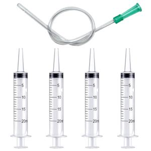 4pcs 20ml Plastic Syringes with 1pc 13inch Plastic Tubing, Syringe for Liquid in Scientific Lab, Pet Feeding, Glue Syringe for Craft Making, Epoxy Resin, Lubricant, Lip Gloss Filling and Supplies