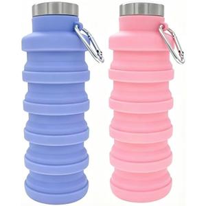 YCT Collapsible Water Bottle 17oz500mlTravel Portable Sport Water BottleReusable Silicone Foldable Water Bottles for Gym Camping Hiking (Purple+Pink)