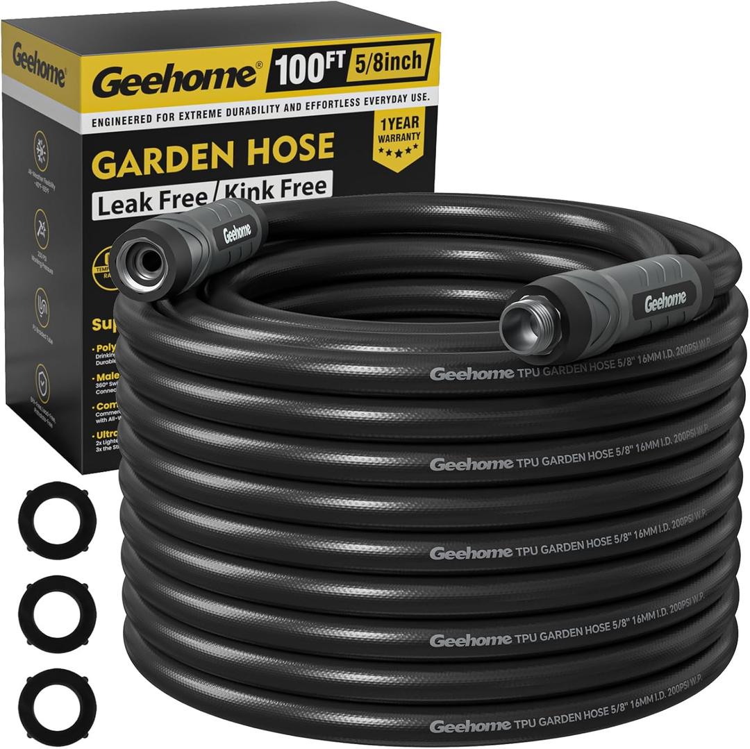 100ft Polyurethane Garden Hose, 5/8 in Lightweight Flexible Water Hose with Swivel Fittings, All-Weather, No-Kink Memory, Commercial Duty, Perfect for Home and Commercial Applications